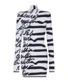Balmain Stripe Love Letter Jacquard Knitted Dress In White