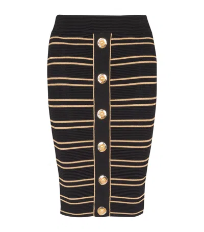Balmain Stripe Midi Pencil Skirt In Black