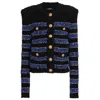 Balmain Stripe Pattern Tweed Jacket In Black