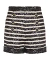 Balmain Black And White Striped Shorts With Jewel Buttons In All-over Sequins Fabric Woman In Black