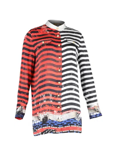 Pre-owned Balmain Stripe-print Shirt In Red