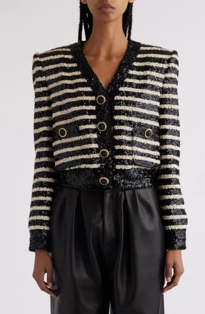 Balmain Sequined Knit Jacket In Black