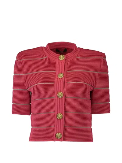 Balmain Stripe Short Sleeve Cardigan In Multi