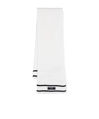Balmain Kids' Stripe-trim Ribbed Scarf In White