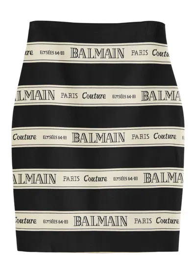 BALMAIN BALMAIN STRIPED AND LOGO-JACQUARD WOVEN MINI SKIRT