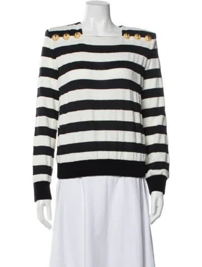 Pre-owned Balmain Striped Asymmetrical Sweater In White