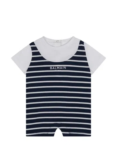 Balmain Striped Babygrow In Blue