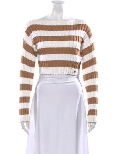 Pre-owned Balmain Striped Bateau Neckline Sweater In Brown/white