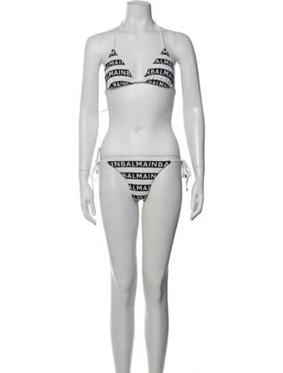Pre-owned Balmain Striped Beaded Accents Bikini In Multi