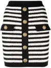Balmain Button-embellished Metallic Striped Knitted Mini Skirt In Black