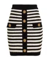 Balmain Button-embellished Metallic Striped Knitted Mini Skirt In Black