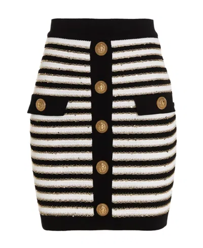 BALMAIN STRIPED BUTTON-FASTEN SKIRT