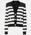 Balmain Striped Cotton Blend Jersey Cardigan In Black
