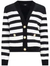 Balmain Striped Cotton Blend Jersey Cardigan In Black