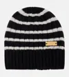 Balmain Striped Cashmere Beanie Hat In Black