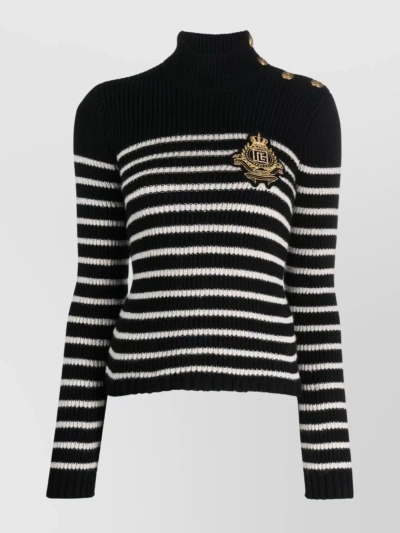 Balmain Striped Cashmere Blend Crewneck Sweater In Black