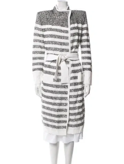 Pre-owned Balmain Striped Coat W/ Tags In White