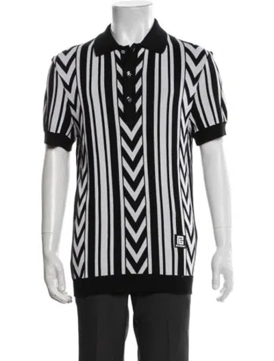 Pre-owned Balmain Striped Collar Polo Sweater In Black