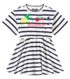 Balmain Kids Fruit Logo Striped Cotton Jersey Dress In White
