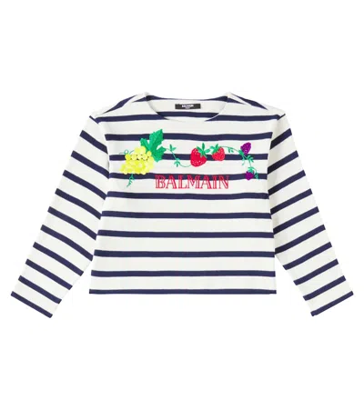 Balmain Kids' Top Aus Baumwoll-jersey In Weiss
