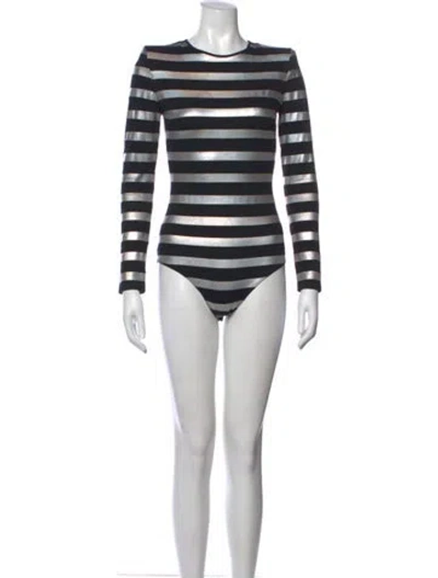 Pre-owned Balmain Striped Crew Neck Bodysuit In Black