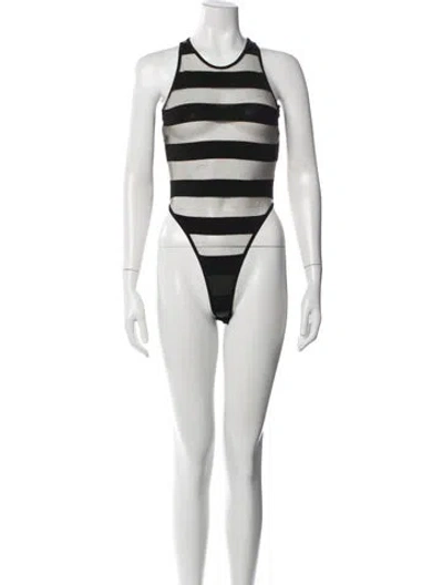 Pre-owned Balmain Striped Crew Neck Bodysuit In Neutral