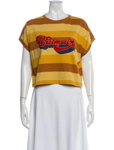Pre-owned Balmain Striped Crew Neck Crop Top In Gray
