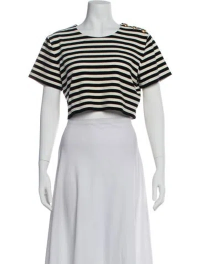 Pre-owned Balmain Striped Crew Neck Crop Top In White