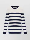 Balmain Striped Crew Neck Long Sleeve Sweater In White