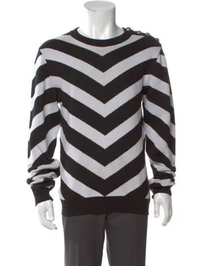 Pre-owned Balmain Striped Crew Neck Pullover In Black