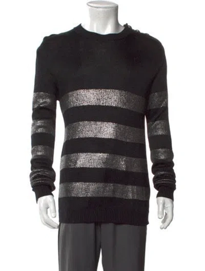 Pre-owned Balmain Striped Crew Neck Pullover In Black