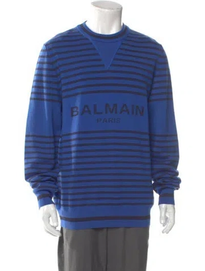 Pre-owned Balmain Striped Crew Neck Pullover In Blue