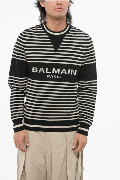 Balmain Striped Crew-neck Sweater In Black
