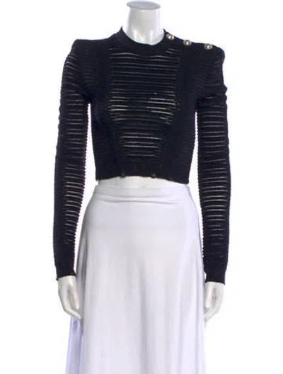 Pre-owned Balmain Striped Crew Neck Sweater In Black