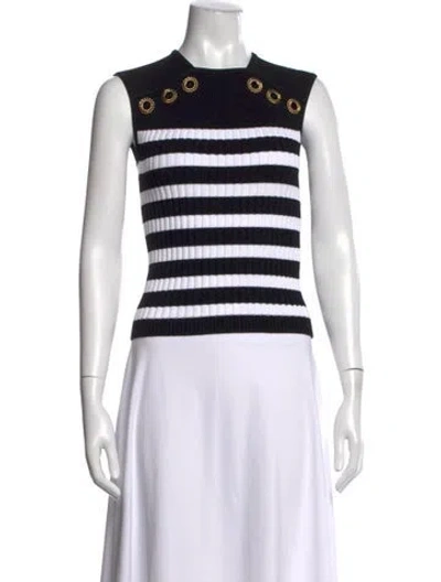 Pre-owned Balmain Striped Crew Neck Sweater In Black