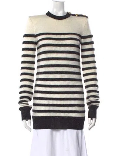 Pre-owned Balmain Striped Crew Neck Sweater In Black/white
