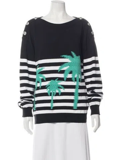 Pre-owned Balmain Striped Crew Neck Sweater In Blue
