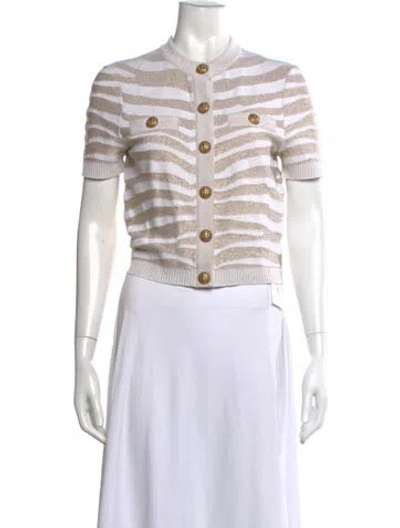 Pre-owned Balmain Striped Crew Neck Sweater In Neutral