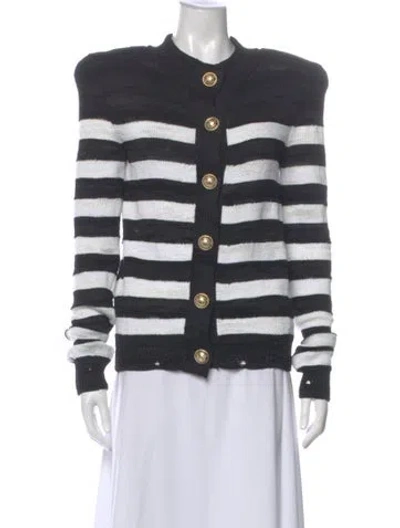 Pre-owned Balmain Striped Crew Neck Sweater W/ Tags In Black