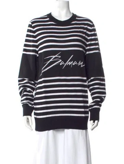 Pre-owned Balmain Striped Crew Neck Sweater W/ Tags In Black