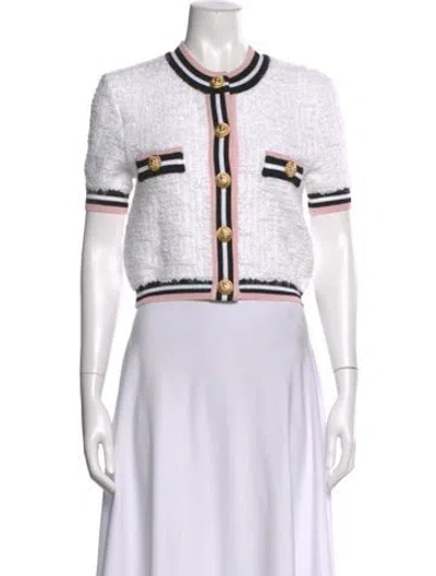 Pre-owned Balmain Striped Crew Neck Sweater In White