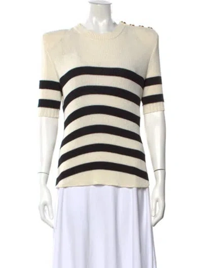 Pre-owned Balmain Striped Crew Neck Sweater In White