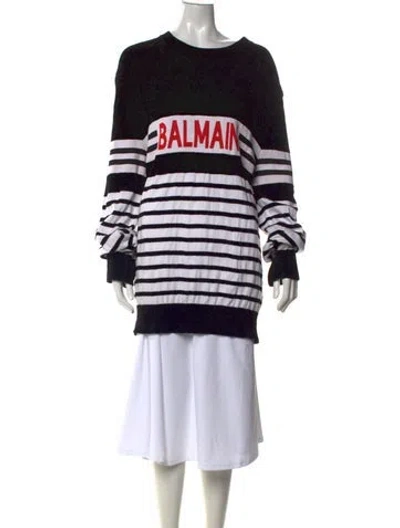 Pre-owned Balmain Striped Crew Neck Sweatshirt In Black