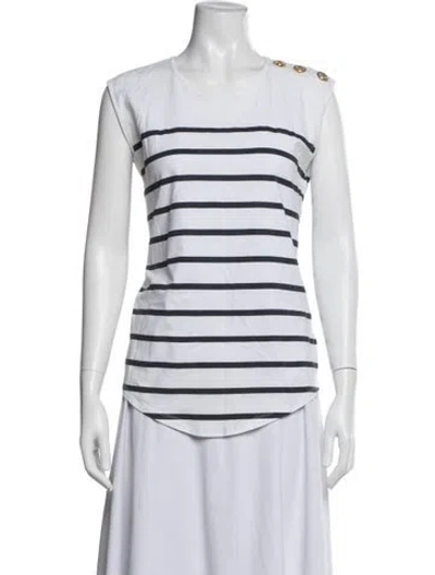Pre-owned Balmain Striped Crew Neck Top In Blue/white