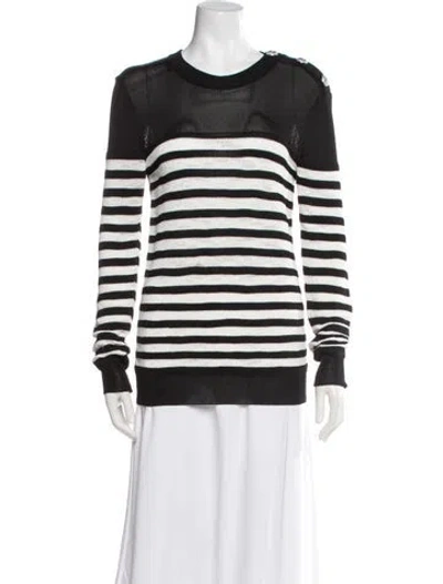 Pre-owned Balmain Striped Crew Neck Top In White