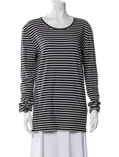 Pre-owned Balmain Striped Crew Neck T-shirt In Blue
