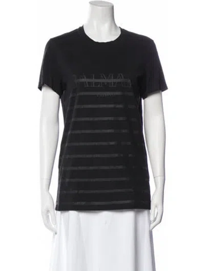 Pre-owned Balmain Striped Crew Neck T-shirt In Gray