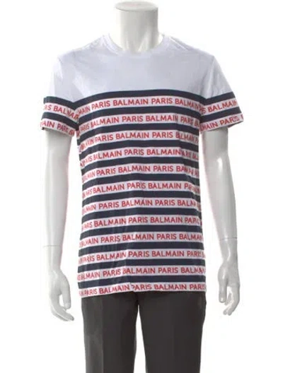 Pre-owned Balmain Striped Crew Neck T-shirt W/ Tags In White