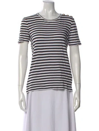 Pre-owned Balmain Striped Crew Neck T-shirt In White