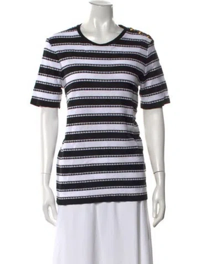 Pre-owned Balmain Striped Crew Neck T-shirt In White